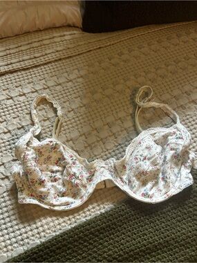 Ralph Lauren White Floral Underwire Bra with Lace Trim sz 36B